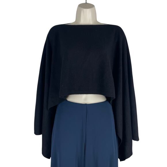 Henri Bendel 100% Cashmere Boatneck T Cape Sweater Black One Size - Picture 2 of 8